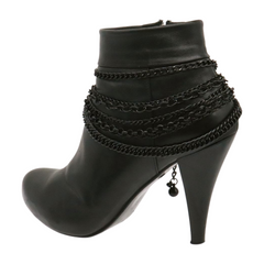 Brand New Women Western 2 Boot Black Metal Chain Wrap Around Shoe Bracelets Wave Charm SET BC119