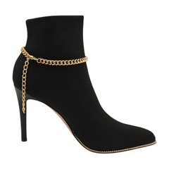Brand New Women Gold Metal Boot Chain Bracelet Shoe Anklet 3 Hammered Circle Charms SET BC239