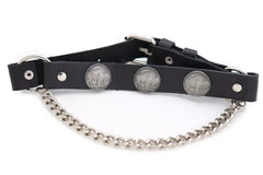 Brand New Men Biker Adult Faux Leather Boot Straps Black With Silver Chain and Buffalo Coin Medallion Pair  M21