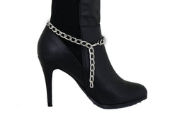 Brand New Women Silver Metal Boot Chain Bracelet Shoe Anklet Bling Disco Ball Charm SET BC153