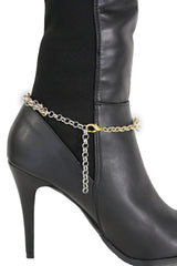 Brand New Women Gold + Silver Metal Boot Chain twisted Links Bracelet Shoe Anklet Charm SET BC161
