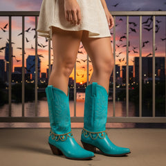 Brand New Women Gold Metal Boot Chain Bracelet Shoe Anklet Turquoise Blue Cross Charm SET BC213