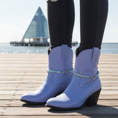 Brand New Women Silver Metal Boot Chain Bracelet Shoe Anklet Turquoise Blue Fabric Band Center Ring Charm SET BC269