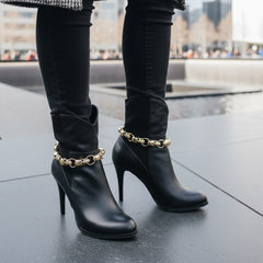 Brand New Women Gold Metal Boot Chain Bracelet Shoe Anklet Skull Charms SET BC300