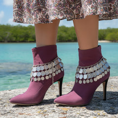Brand New Women Silver Metal Boot Chain Bracelet Shoe Anklet Ethnic Multi Coin Charm SET BC280