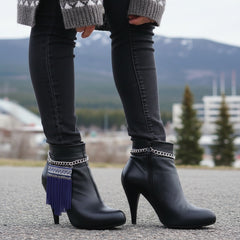 Brand New Women Silver Metal Boot Chain Bracelet Shoe Anklet Blue Bead Tassel Fringes Charm SET BC258