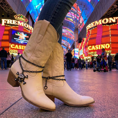 Brand New Women Black Metal Boot Chain Bracelet Shoe Anklet Bling Skull Charm SET BC185