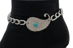 Brand New Women Silver Metal Boot Chain Bracelet Shoe Anklet Paisley Charm SET BC250