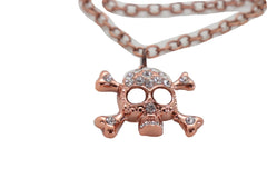Brand New Women Bronze Rose Gold Color Metal Boot Chain Bracelet Shoe Anklet Bling Skull Charm SET BC163