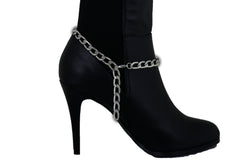 Brand New Women Silver Metal Boot Chain Bracelet Shoe Anklet Flower Medallion Charm SET BC215