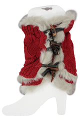 Brand New NEW Women Boot Cover Topper Pair Warmer Winter Red Fabric Slip On White Muffs