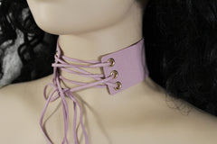 Brand New Women’s Pastel Pink Lace Up Corset Choker Necklace  -   WN30