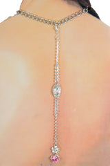 Brand New Silver Tone Rhinestone Back Pendant Attachment Pink Flower WN79