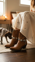 Brand New NEW Women Silver Metal Chain Boot Bracelet Shoe Turquoise Blue Flower Charm SET BC98