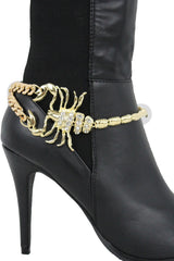 Brand New Women Gold Metal Chain Boot Bracelet Shoe Anklet Bling Lon Scorpion Charm SET BC124