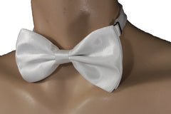 Brand New White Clip-On Bow Tie Adjustable Satin Look Formal Costume Accessory