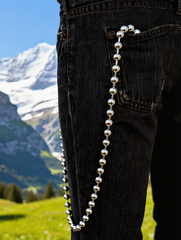 Brand New Men’s Long Silver Ball Wallet Chain, 34 In Jean Pocket Keychain, Outfit-Saving Biker Trucker Rock Fashion Accessory  M25