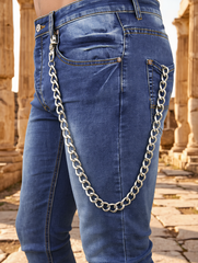 Brand New Men’s Silver Jeans Chain, 27 In. Long Wallet Chain, Thick Metal Link Pants Loop Key Holder M29