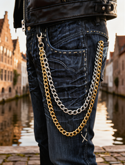 Brand New Men’s Men Biker Wallet Chain Gold Silver Two Tone Big Links Long Metal Key Chain 23 Inch    M25