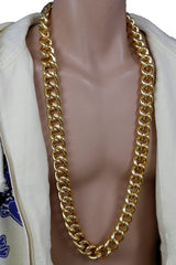 Brand New Men Gold Metal Chain Thick Links Fashion Necklace Extra Long Streetwear  -  M2