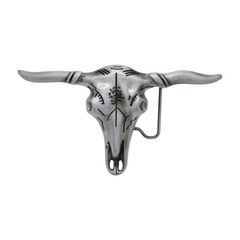 Men Western Silver Metal Belt Buckle Long Horn Texas Cow Bull Skull