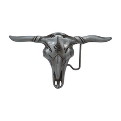 Men Western Silver Metal Belt Buckle Long Horn Texas Cow Bull Skull