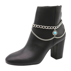 Women Silver Metal Boot Chain Bracelet Shoe Anklet Wave Turquoise Coin Charm