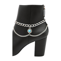 Women Silver Metal Boot Chain Bracelet Shoe Anklet Wave Turquoise Coin Charm