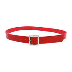Women Red Faux Leather Skinny Hip Waist Belt Silver Square Metal Buckle S M