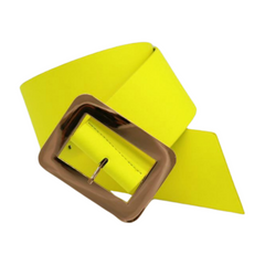 Women Neon Yellow Wide Belt Gold Square Buckle S M