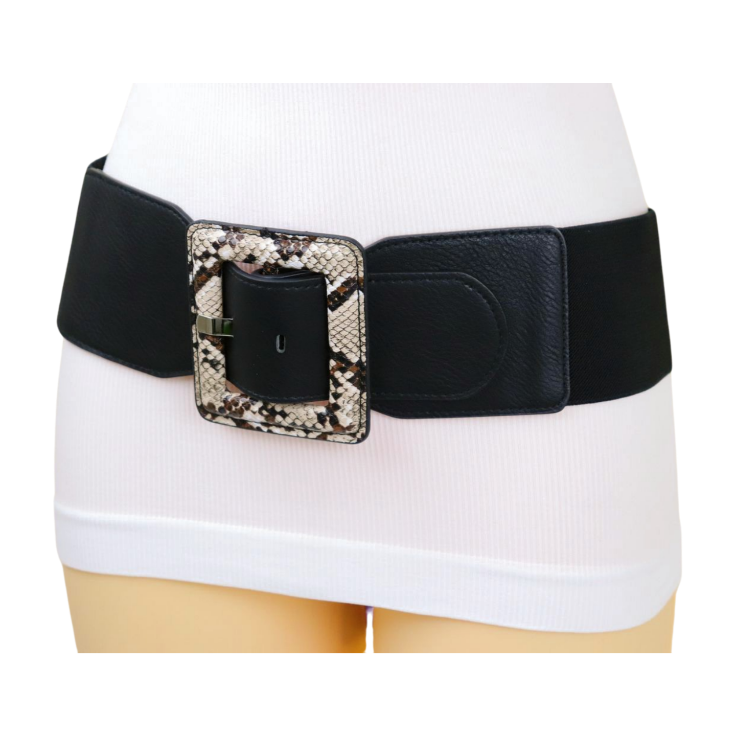 Vintage Womens Black White Snake Print Double Buckle Wide Belt Size 12‎ STREETS AHEAD BIG BUCKLE BELT- BLACK SNAKE – Maverick Fine  main image 2