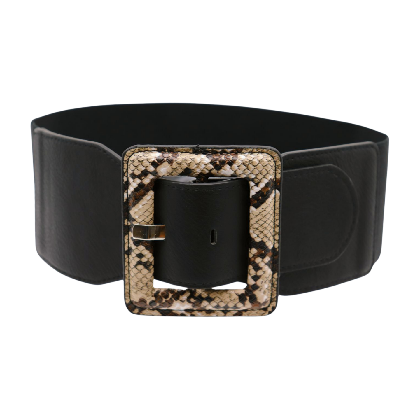 Women Leather Wide Fashion Thick Black Belt With Gold Buckle Belt Snakeskin Vintage 80 main image 2