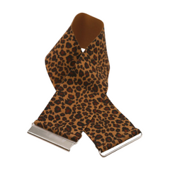 Women Elastic Brown Leopard Animal Print Belt Silver Buckle S M