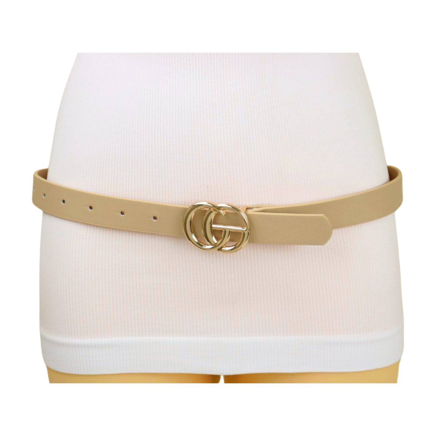 Luxe cream detail high waist gold buckle belt Cream Belt main image 4
