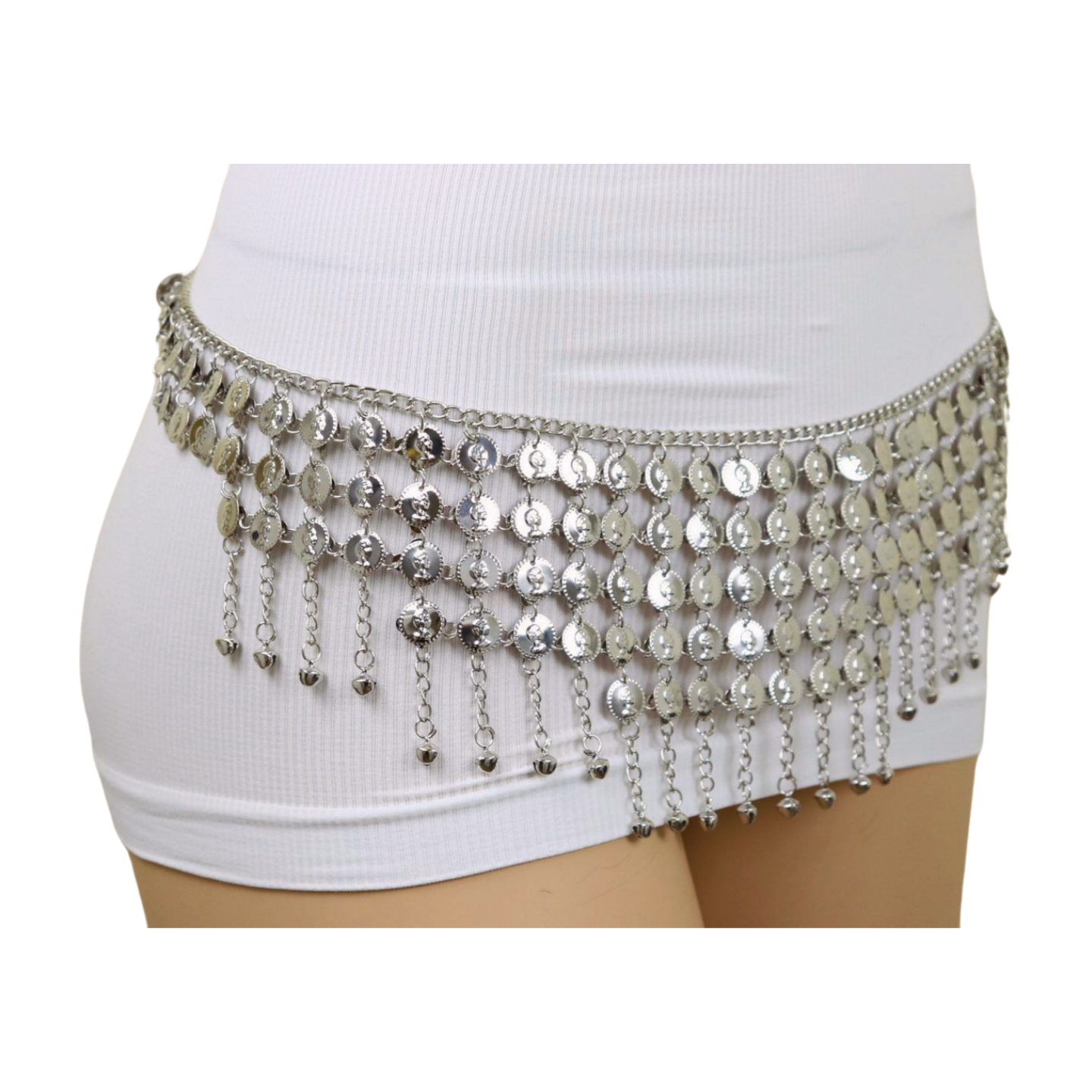 Women Ethnic Silver Metal Chain Coin Charms Belt S M  display picture 1