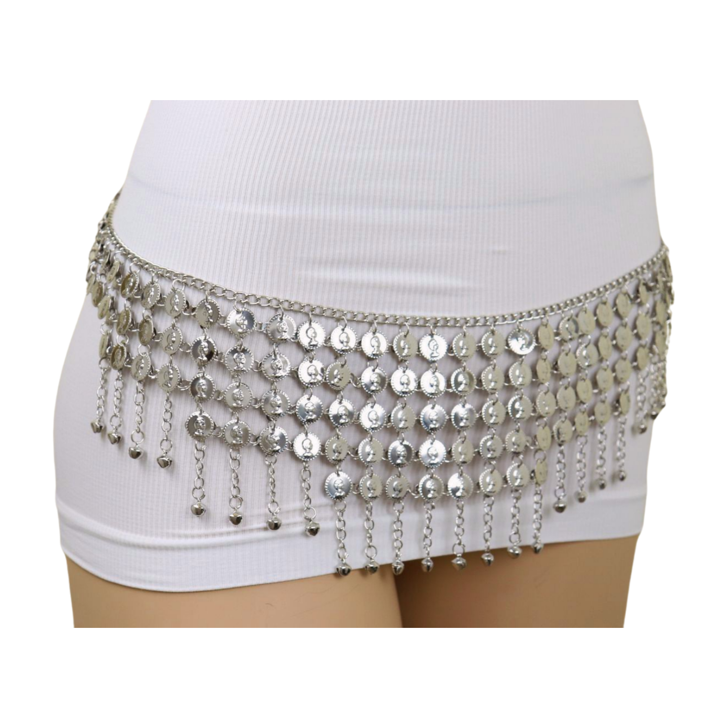 Women Ethnic Silver Metal Chain Coin Charms Belt S M  display picture 2
