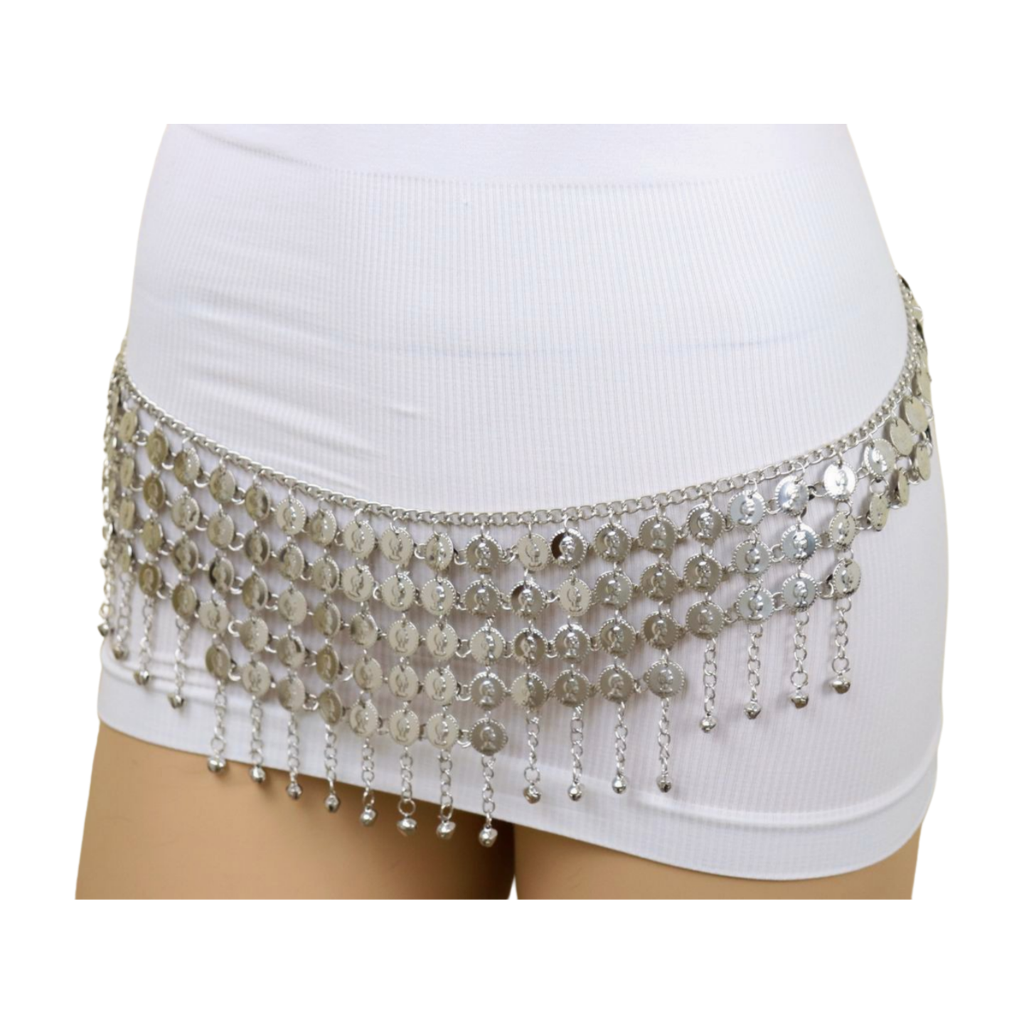 Women Ethnic Silver Metal Chain Coin Charms Belt S M  display picture 3