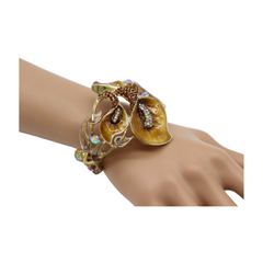 New Women Gold Metal Big Lily Brown Flower Wrist Cuff Bracelet Fancy Fashion Jewelry