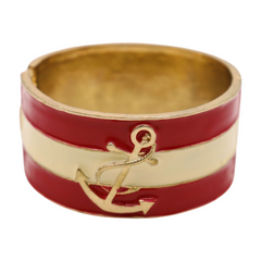 New Women Nautical Fashion Gold Metal Wrist Cuff Bracelet Red Cream Anchor Jewelry