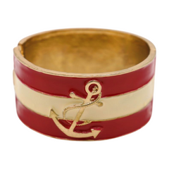 New Women Nautical Fashion Gold Metal Wrist Cuff Bracelet Red Cream Anchor Jewelry