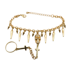 New Women Gold Metal Hand Chain Bracelet Fashion Cross Spike Skull Ring
