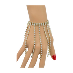 New Women Gold Metal Chain Bracelet Silver Rhinestones Long Tassels