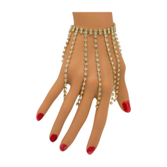 New Women Gold Metal Chain Bracelet Silver Rhinestones Long Tassels
