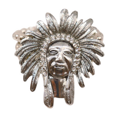 New Women Silver Elastic Band Metal Bracelet Native American Indian Face Head Fashion Jewelry