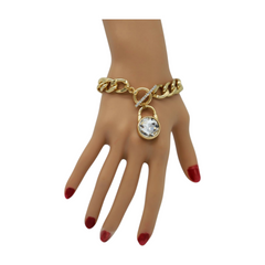 New Women Gold Metal Chain Bracelet Elegant Lock Charm Fashion Jewelry Accessory