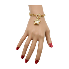 New Women Gold Metal Chain Link Wrist Bracelet Fashion Jewelry Texas Lone Star Charm