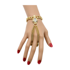 New Women Gold Fashion Bracelet Metal Hand Chain Wrist Slave Ring Bling Snake Head