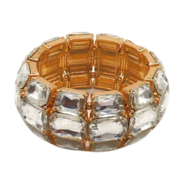 Women Gold Metal Elastic Bracelet Shiny Silver Bling Beads