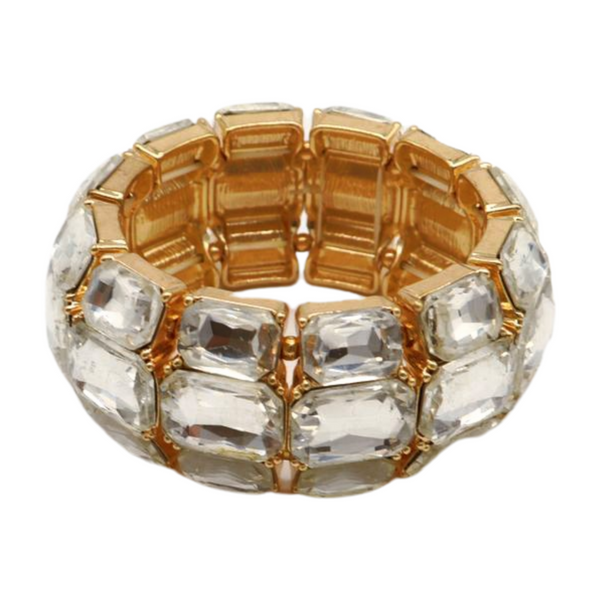 Women Gold Metal Elastic Bracelet Shiny Silver Bling Beads