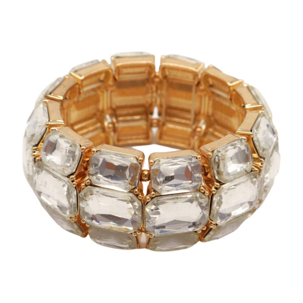 Women Gold Metal Elastic Bracelet Shiny Silver Bling Beads